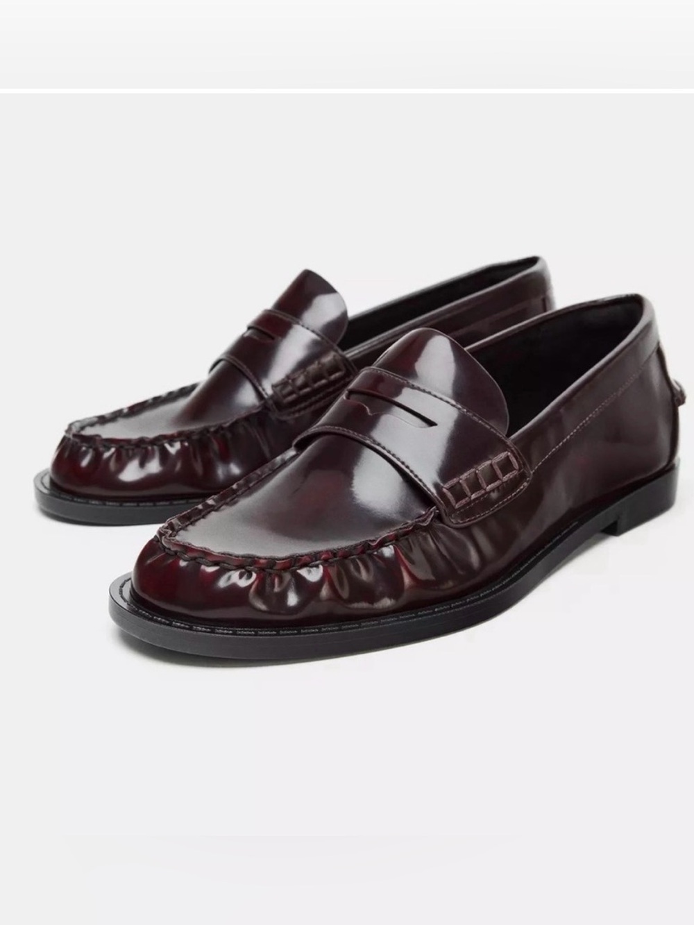 Zara Burgundy Leather Penny Loafers